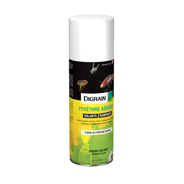 L’insecticide Pyrèthre Digrain 200ml est un aérosol à vidange automatique au pyrèthre naturel.